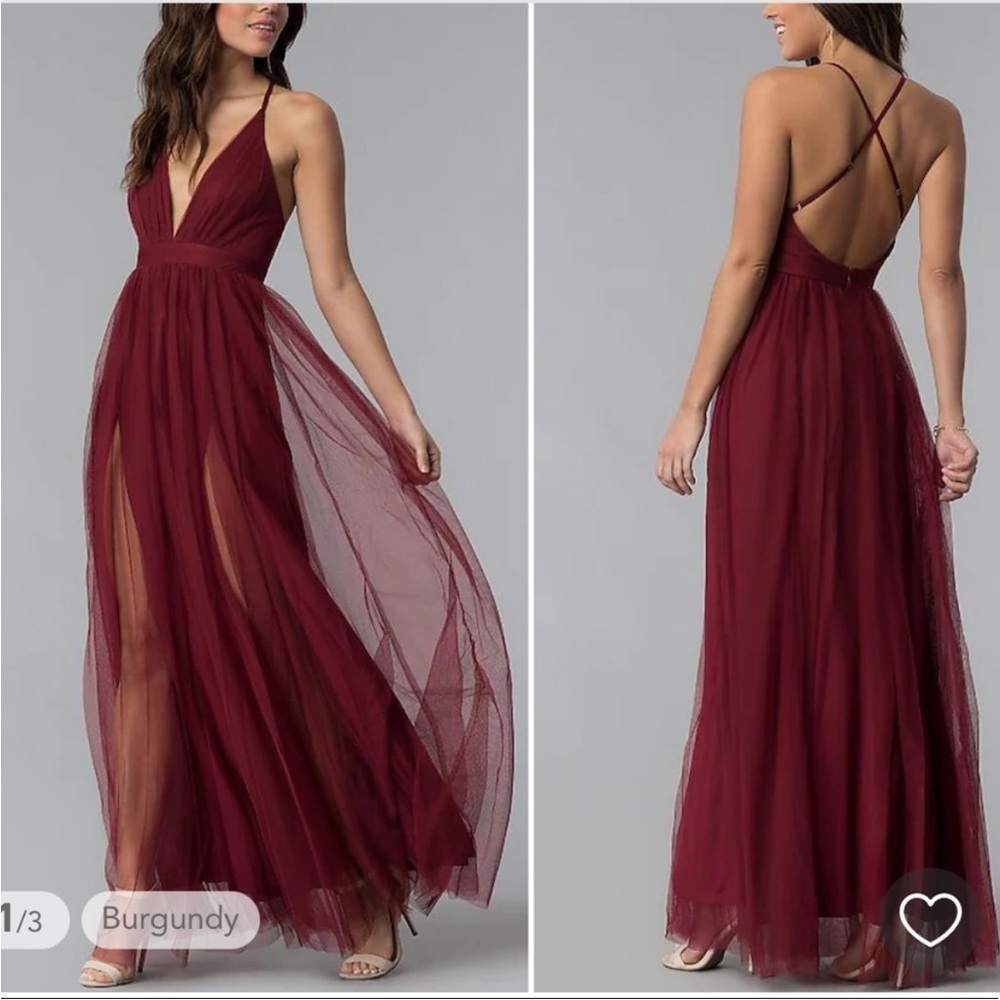 Luxxel Tulle Burgundy Gown